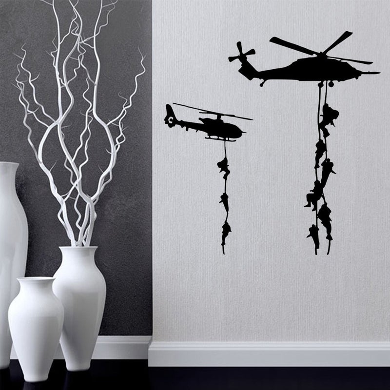 Queenland 22x22 Helicopter Army Soldier Wall Stickers PVC Vinyl Art Decals Teens Boys Men Military Fans Bedroom Home Decoration - Image 3